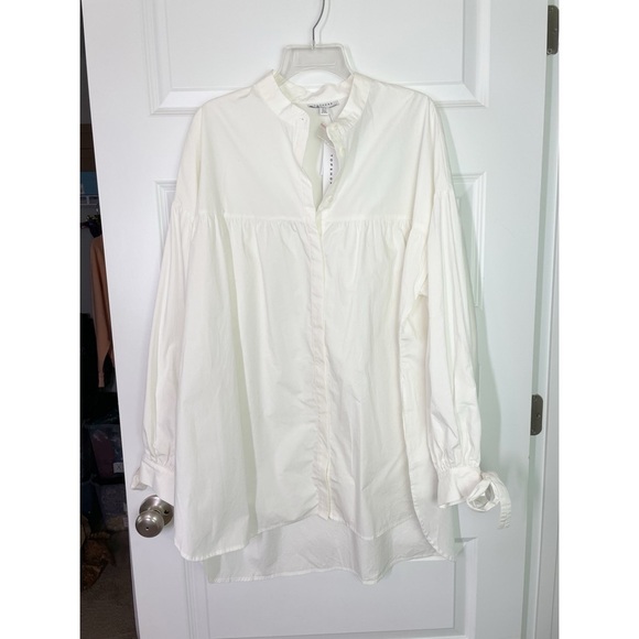 New Topshop for ASOS Tie Sleeve Poplin Oversized Button Front Mini Shirt Dress - Picture 1 of 9